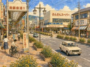 にぎわう隣町