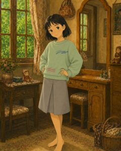ミント色のセーターと