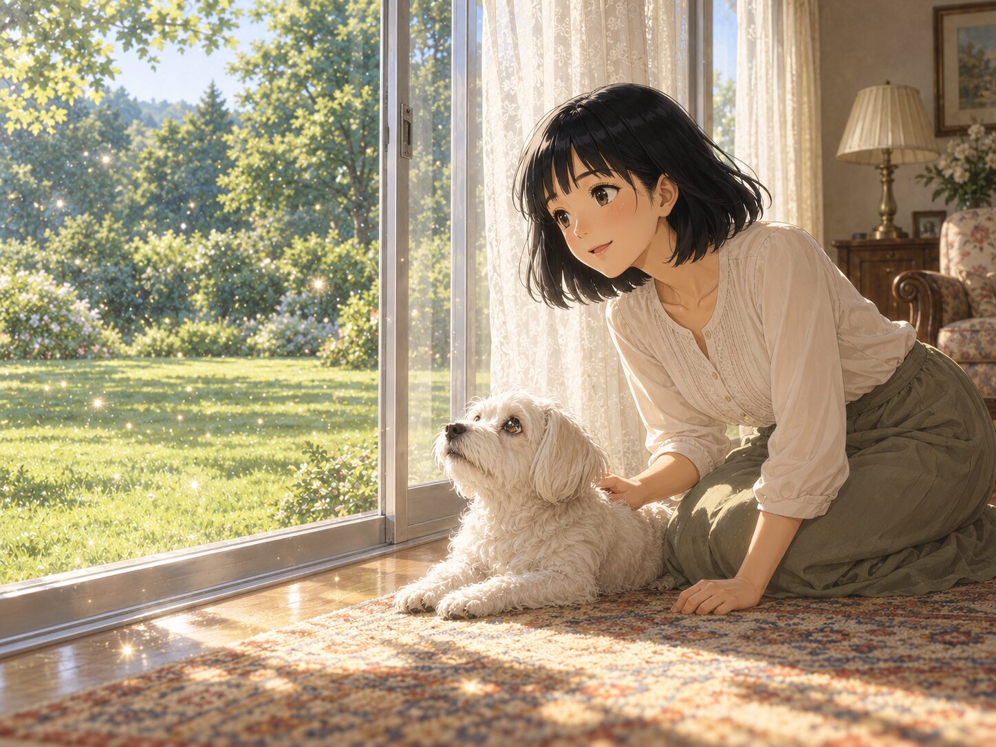 光の粒を見つめるヒーロー
